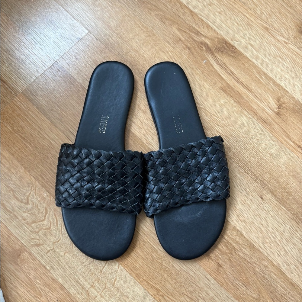 TKEES Betty Black Woven Slide Sandals